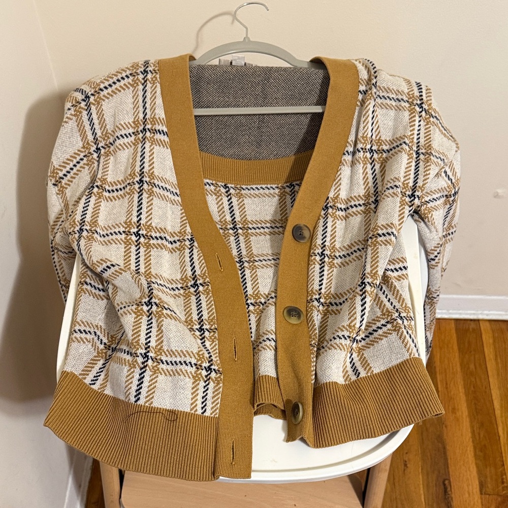 Plaid Button-Up Cardigan Sweater
